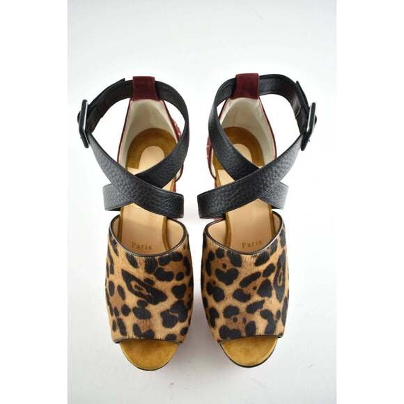 Christian Louboutin Bingirl Plume 130 Black Leopard Platform Sandal Heel Pump 36 - Picture 7 of 12